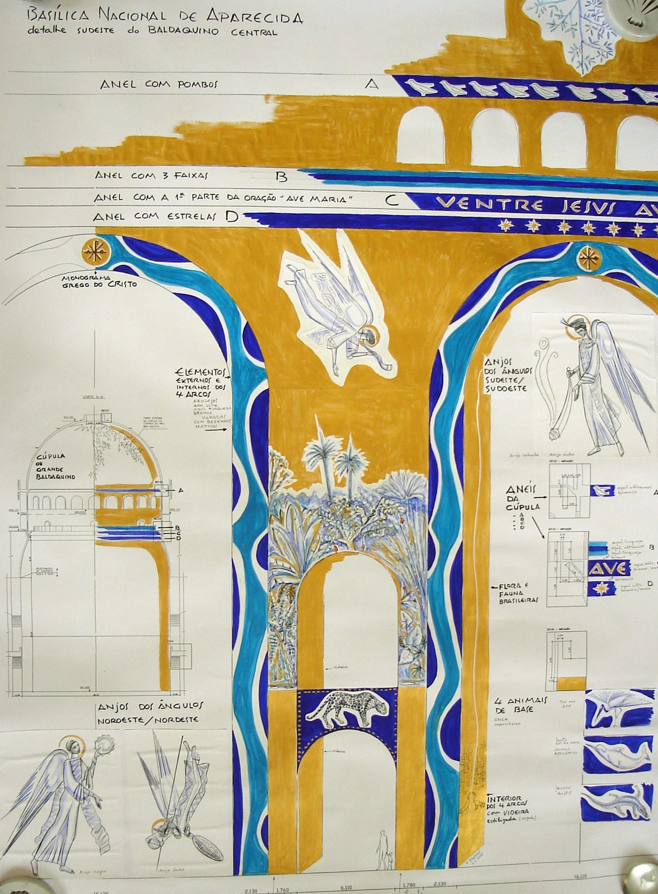 Desenho de arte dos arcos com cotas e anotações técnicas