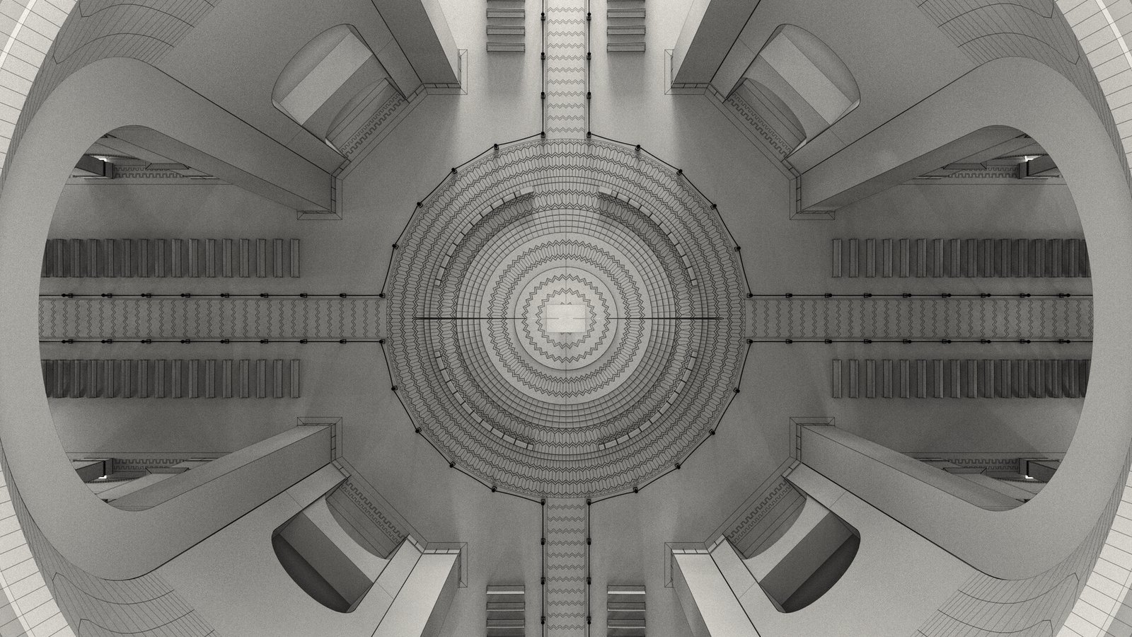 Vista de cima do modelo 3D da Basílica, com o piso da cúpula