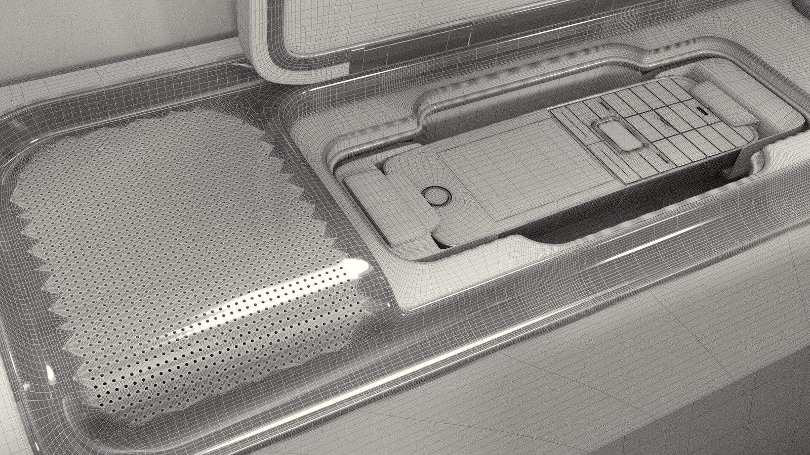 Detalhe de um compartimento da cabine em modelo 3D