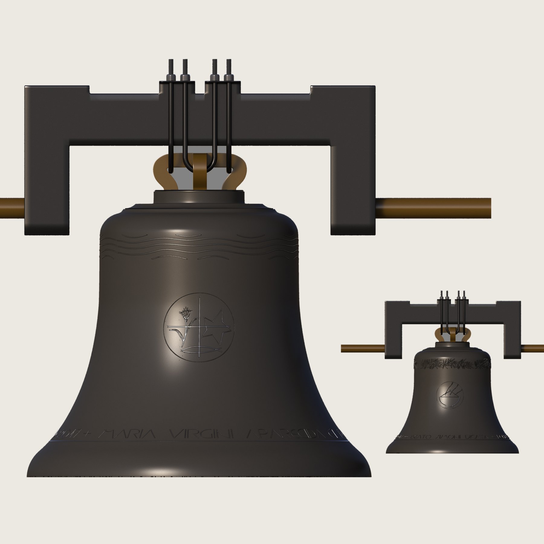 O maior e o menor sino do Campanário, modelados em 3D